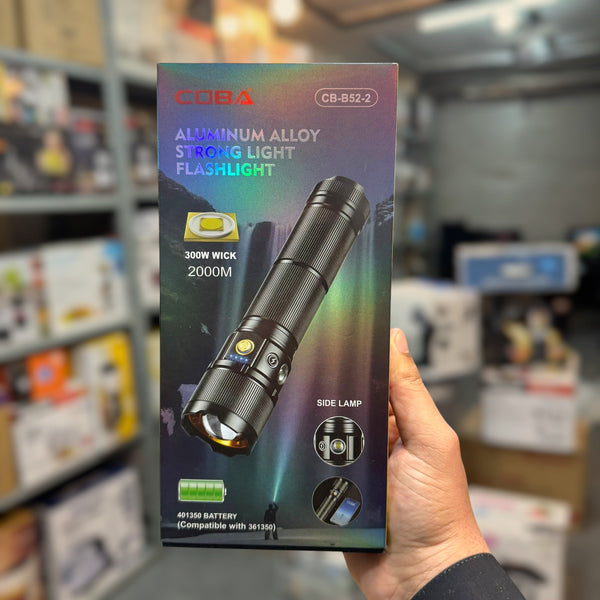 COBA Aluminum 2KM Powerful Flashlight with Side Lamp